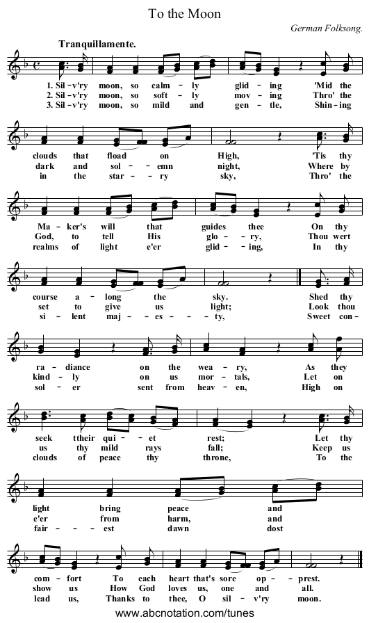 To the Moon - staff notation