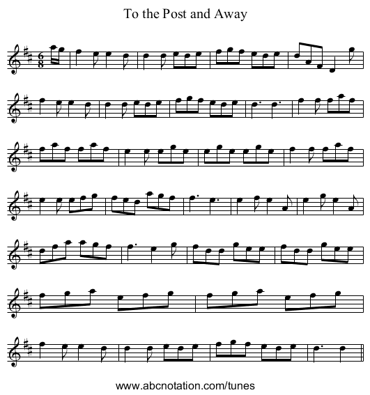 To the Post and Away - staff notation