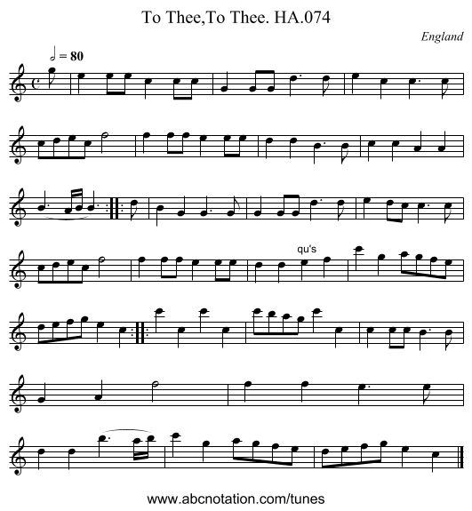 To Thee,To Thee. HA.074 - staff notation