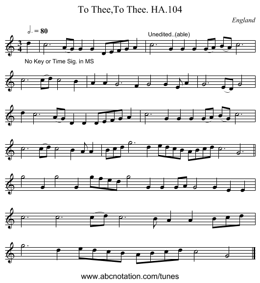 To Thee,To Thee. HA.104 - staff notation