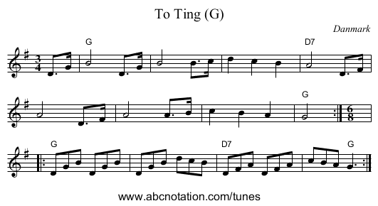 To Ting (G) - staff notation