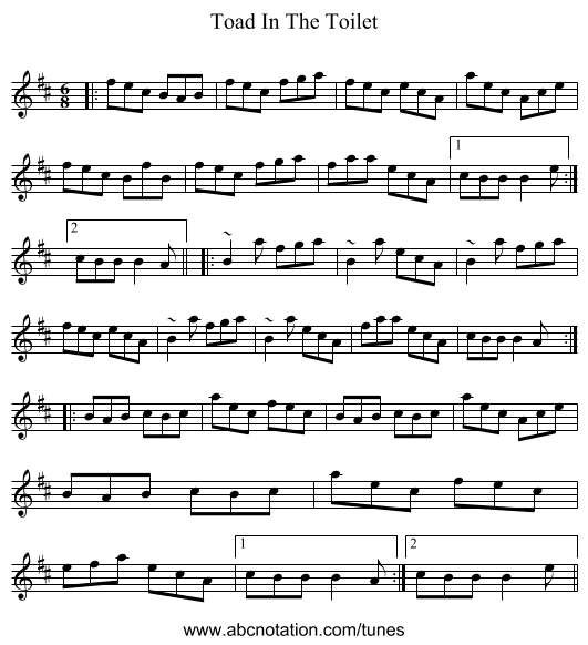 Toad In The Toilet - staff notation