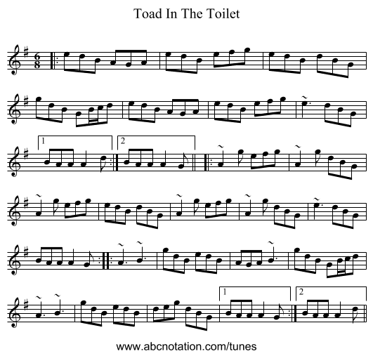 Toad In The Toilet - staff notation