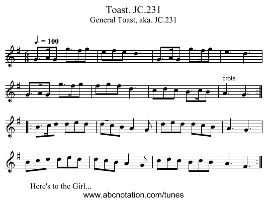 Toast. JC.231 - staff notation