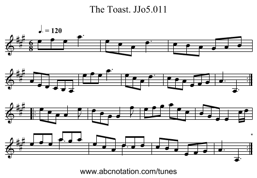 Toast. JJo5.011, The - staff notation