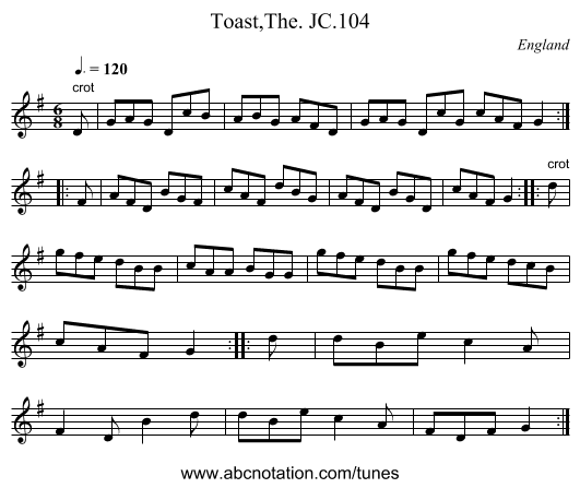 Toast,The. JC.104 - staff notation