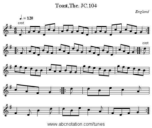 Toast,The. JC.104 - staff notation