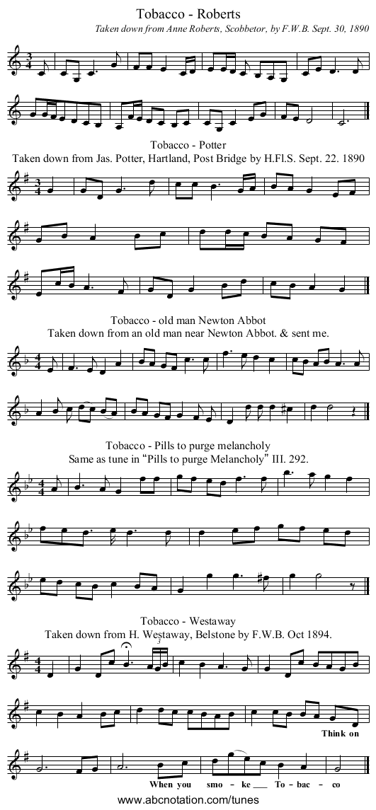 Tobacco - Roberts - staff notation