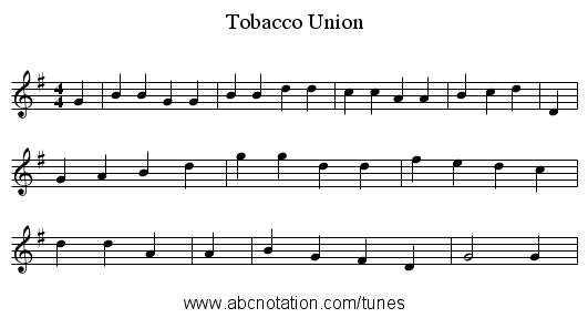 Tobacco Union - staff notation