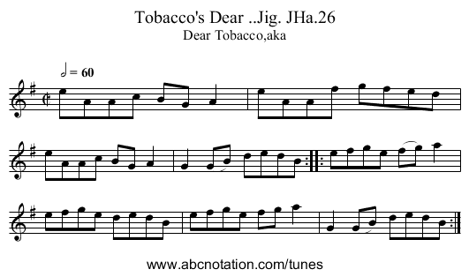 Tobacco's Dear ..Jig. JHa.26 - staff notation