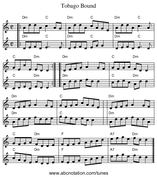 Tobago Bound - staff notation