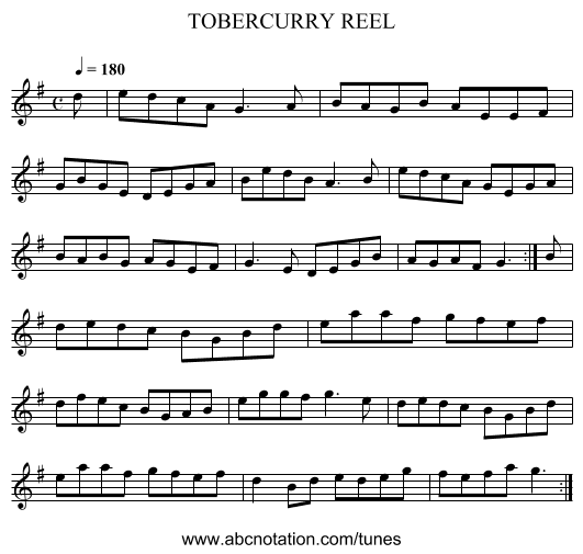 TOBERCURRY REEL - staff notation