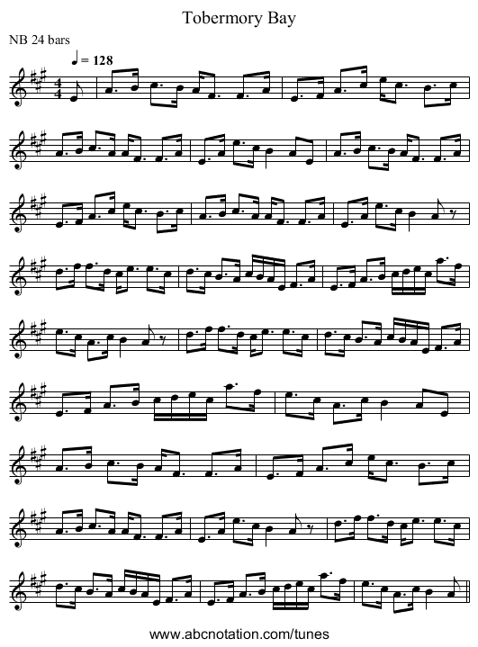 Tobermory Bay - staff notation