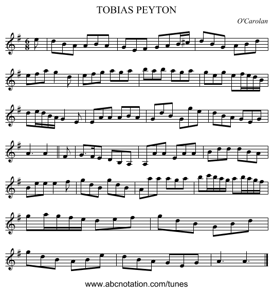 TOBIAS PEYTON - staff notation