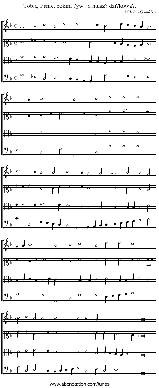 Tobie, Panie, pókim ?yw, ja musz? dzi?kowa?, - staff notation