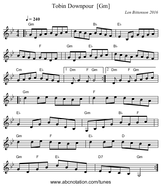 Tobin Downpour  [Gm] - staff notation