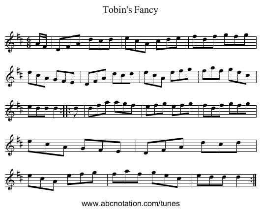 Tobin's Fancy - staff notation