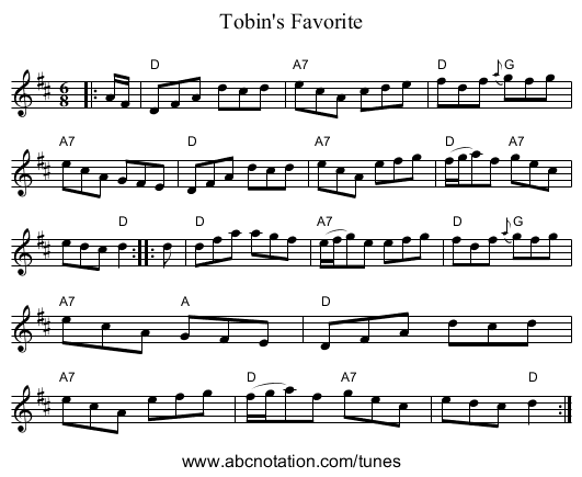 Tobin's Favorite - staff notation