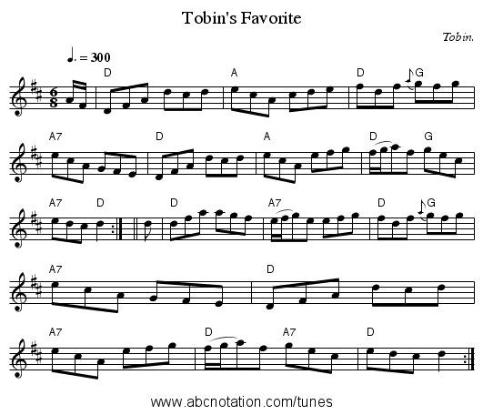 Tobin's Favorite - staff notation
