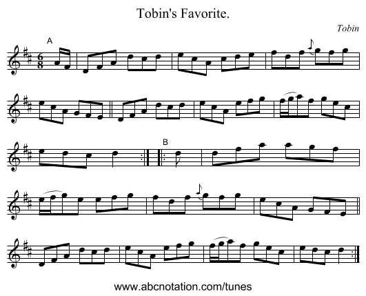 Tobin's Favorite. - staff notation