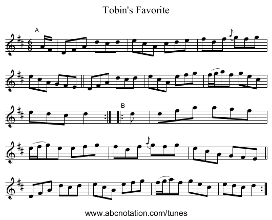 Tobin's Favorite - staff notation