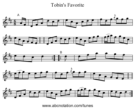 Tobin's Favorite - staff notation