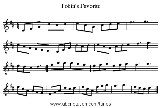 Tobin's Favorite - staff notation