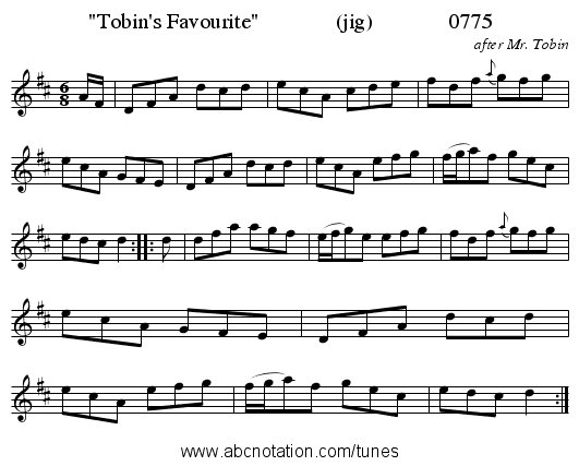 Tobin's Favourite              (jig)              0775 - staff notation