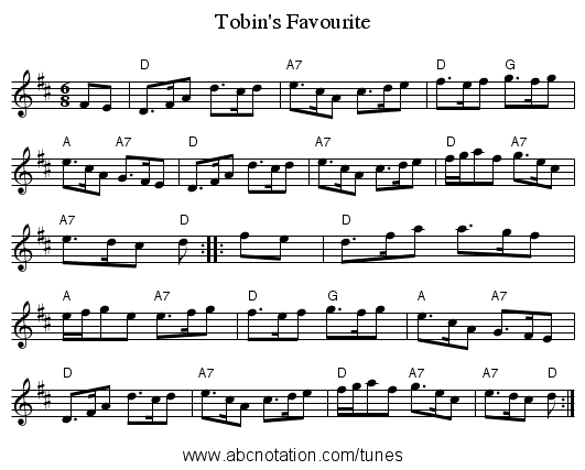Tobin's Favourite - staff notation