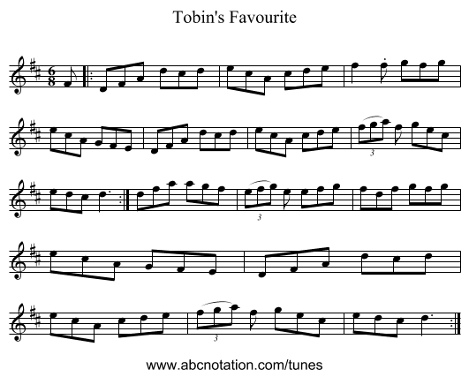 Tobin's Favourite - staff notation