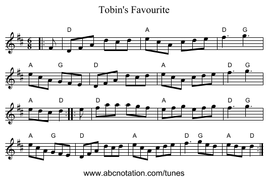 Tobin's Favourite - staff notation
