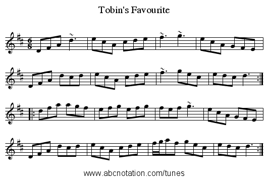 Tobin's Favourite - staff notation