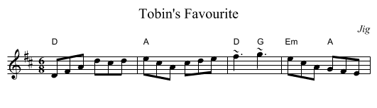 Tobin's Favourite - staff notation
