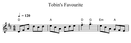 Tobin's Favourite - staff notation