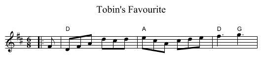 Tobin's Favourite - staff notation