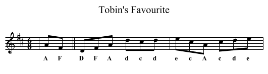Tobin's Favourite - staff notation