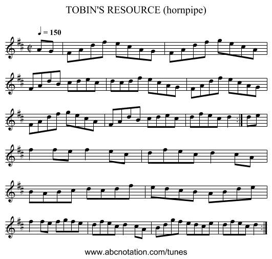 TOBIN'S RESOURCE (hornpipe) - staff notation
