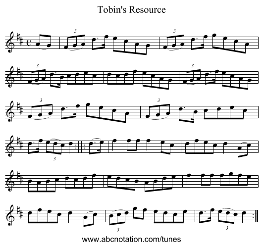 Tobin's Resource - staff notation