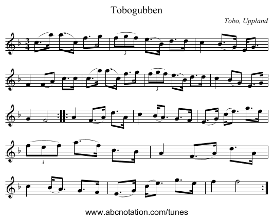 Tobogubben - staff notation