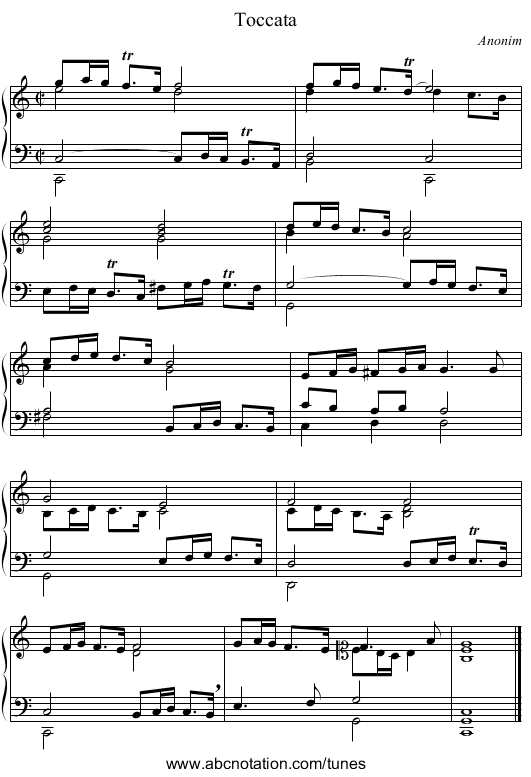 Toccata - staff notation