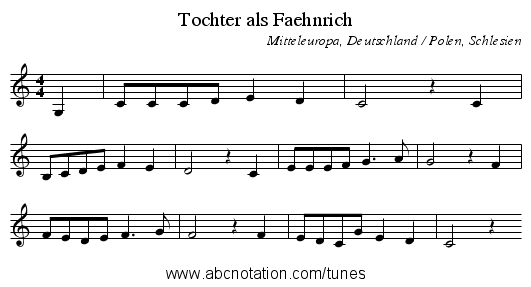 Tochter als Faehnrich - staff notation