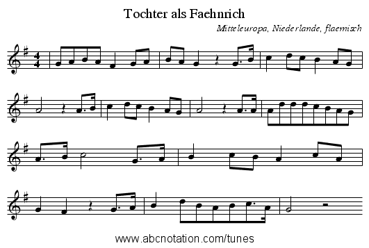 Tochter als Faehnrich - staff notation