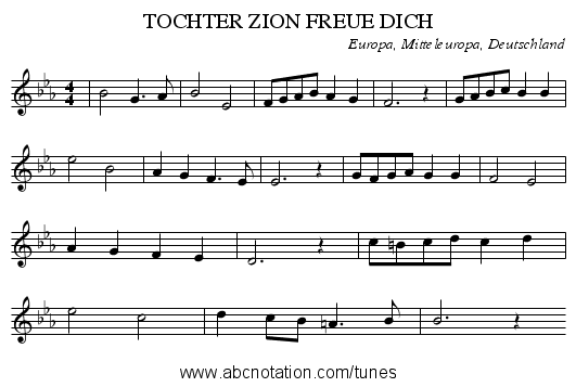 TOCHTER ZION FREUE DICH - staff notation