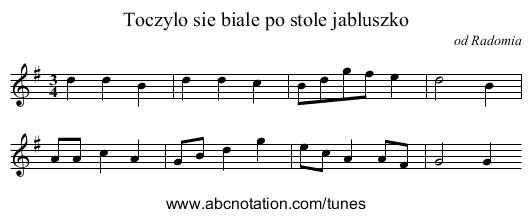 Toczylo sie biale po stole jabluszko - staff notation