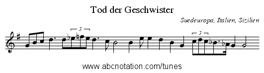 Tod der Geschwister - staff notation