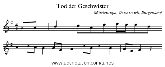 Tod der Geschwister - staff notation