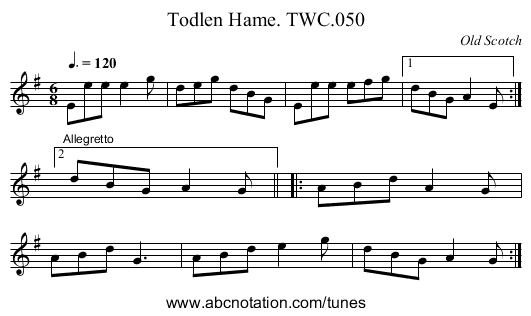 Todlen Hame. TWC.050 - staff notation