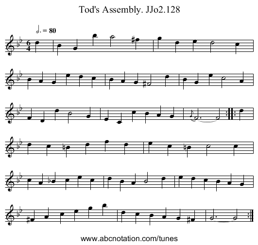 Tod's Assembly. JJo2.128 - staff notation