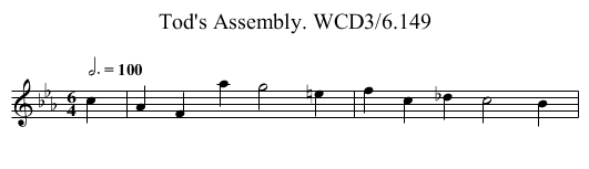 Tod's Assembly. WCD3/6.149 - staff notation