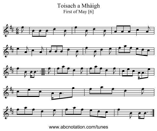 Toisach a Mhàigh - staff notation